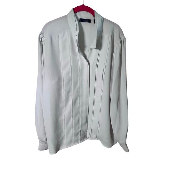 Vintage Karen Scott Women's White Hidden Button Down  Pleated Blouse Top Size 14 - Picture 1 of 6